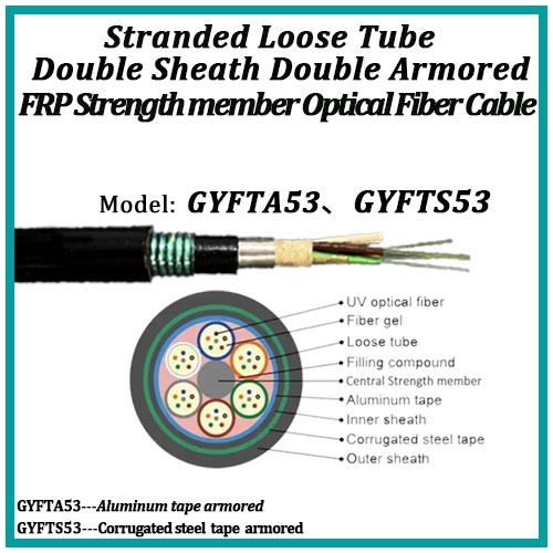 Stranded loose tube Double armored Double sheath FRP strength member fiber optical cable-GYFTA53/GYFTS53